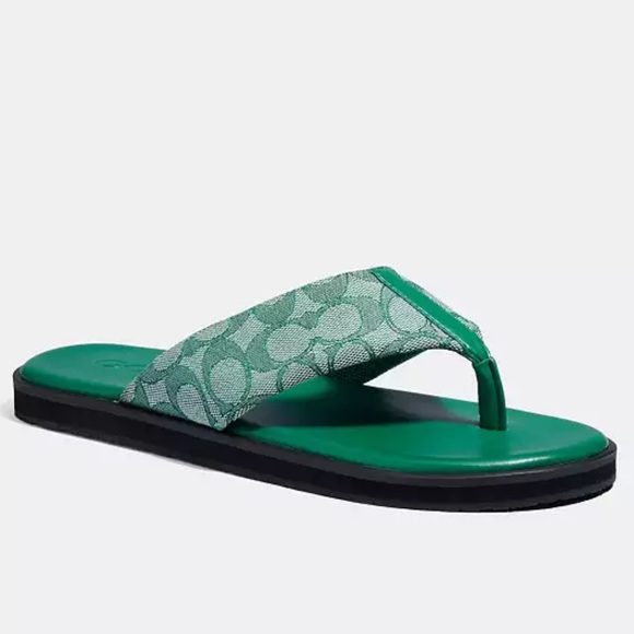 Coach Logo Monogrammed Leather Flip Flops Men’s Size 10D - Picture 1 of 7